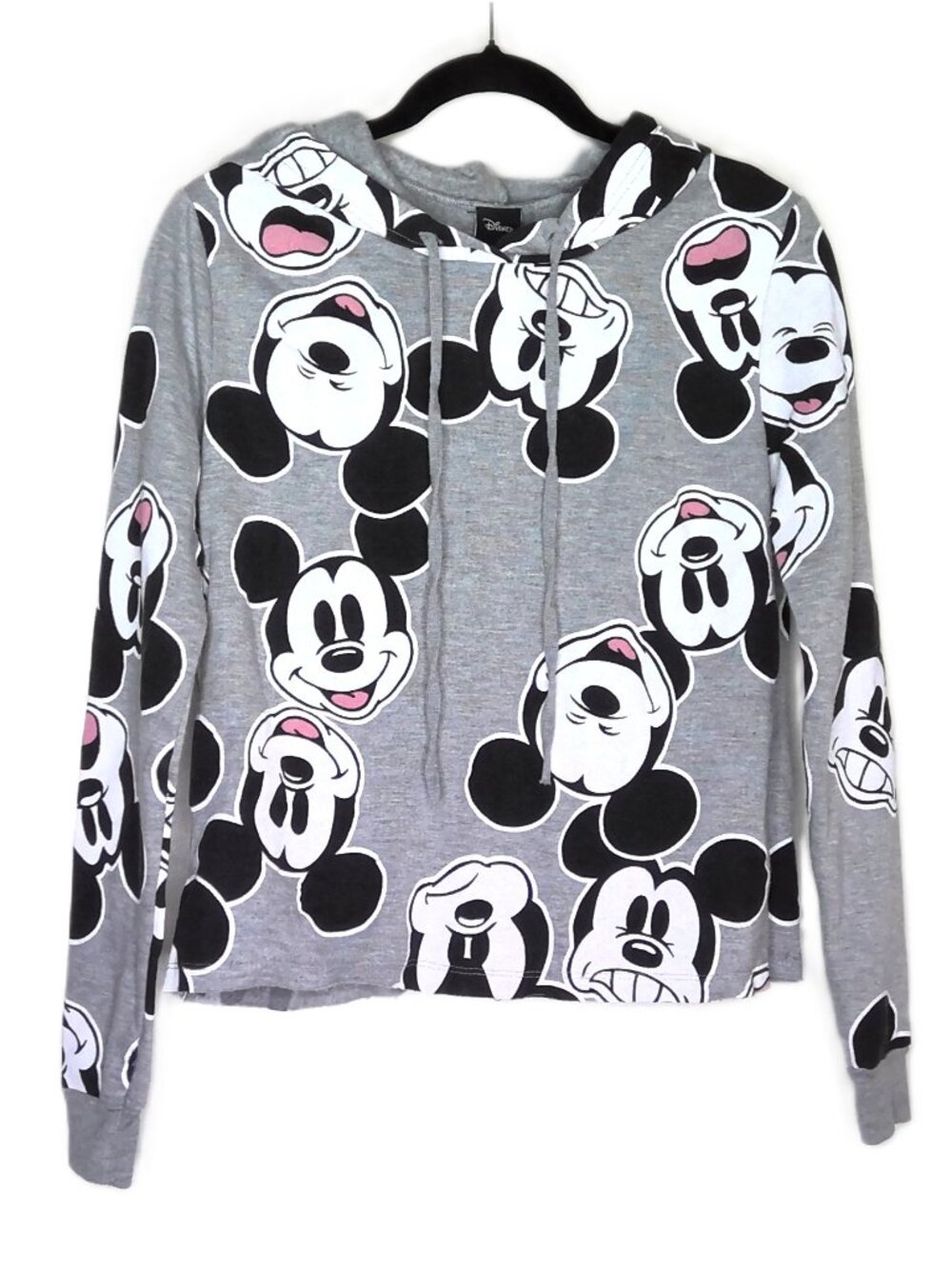 Disney Mickey Mouse Hoodie Gray Black White & Pink Long Sleeve Stretch Sz S